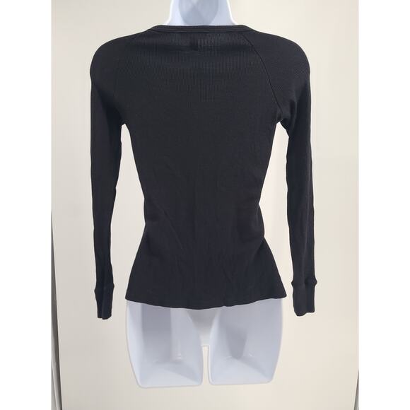 Bebe Sport Y2K women's long sleeve henley shirt black Size Medium Elena Gilbert - Picture 2 of 8